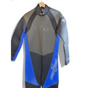 SeaQuest Wetsuit 3.2mm Black Blue Mens Full Body Back Zip Diving Surfing